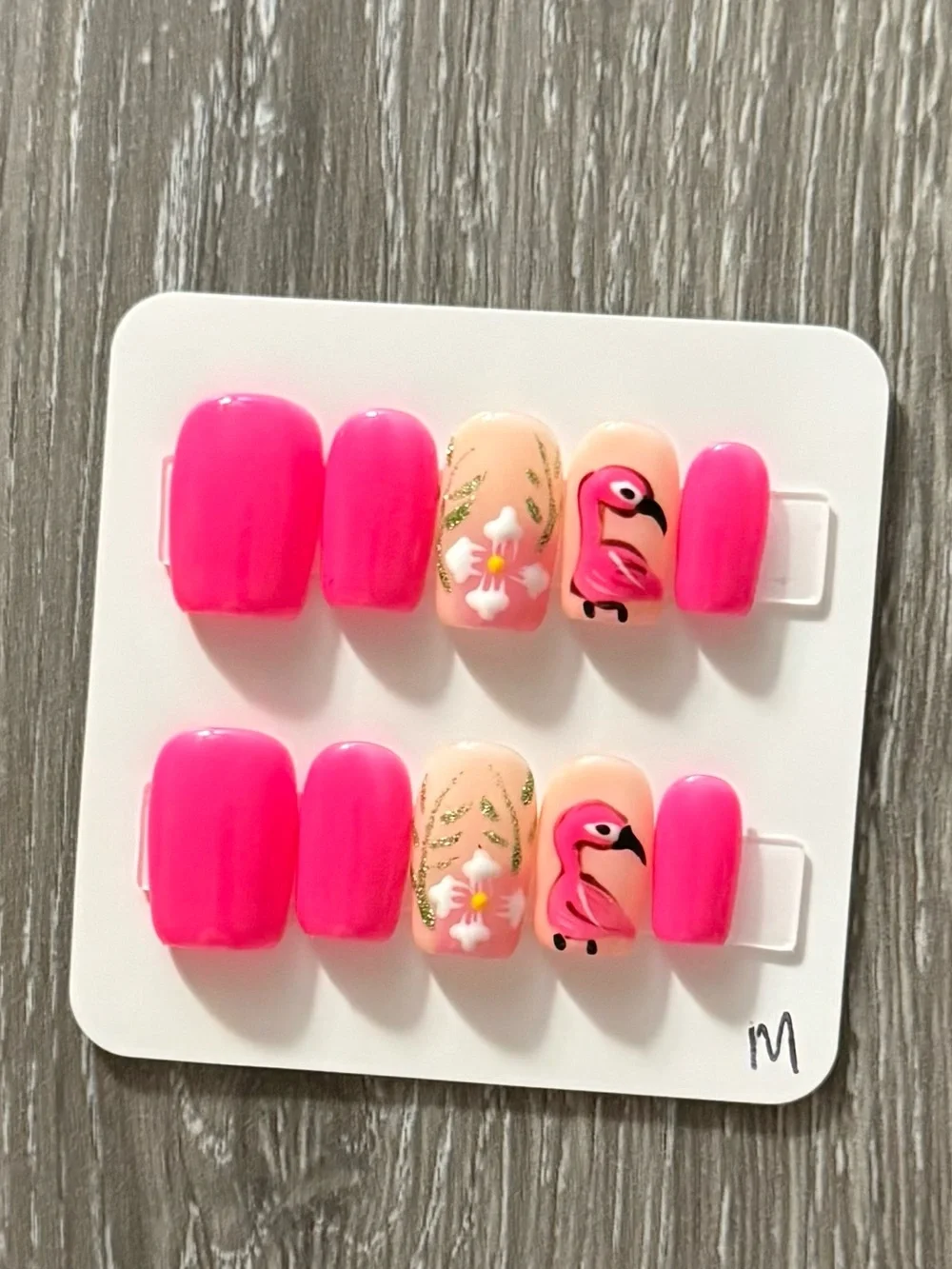 Hot Pink Flamingo Floral Press-On Nail Set